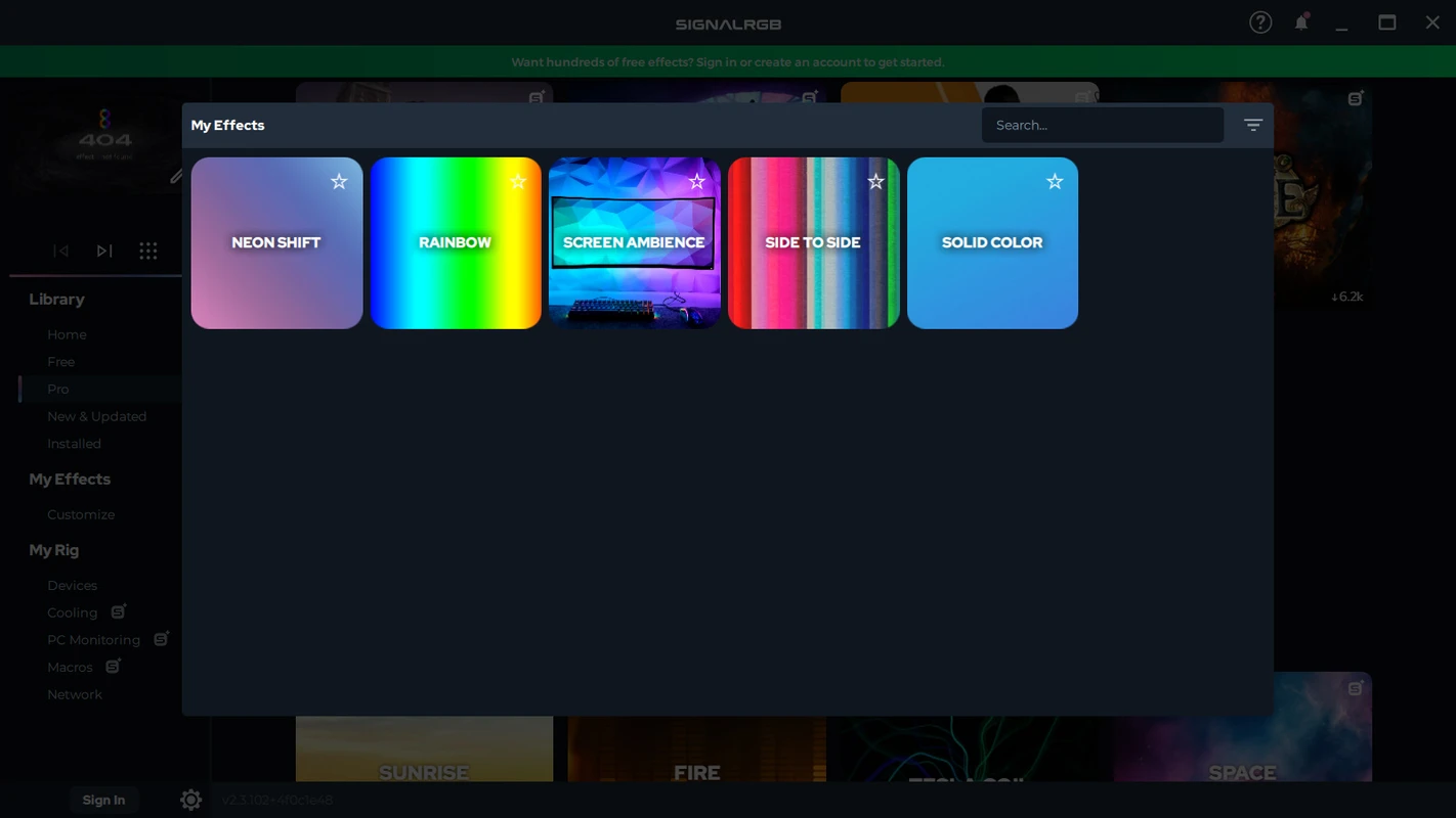 SignalRGB music-reactive spectrum lighting on a gaming desk